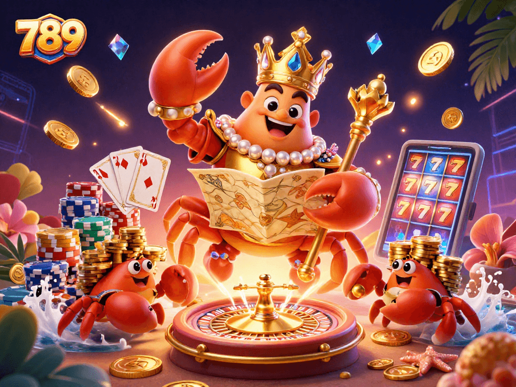 Engage with 789's immersive casino experience featuring golden crab and treasure.
