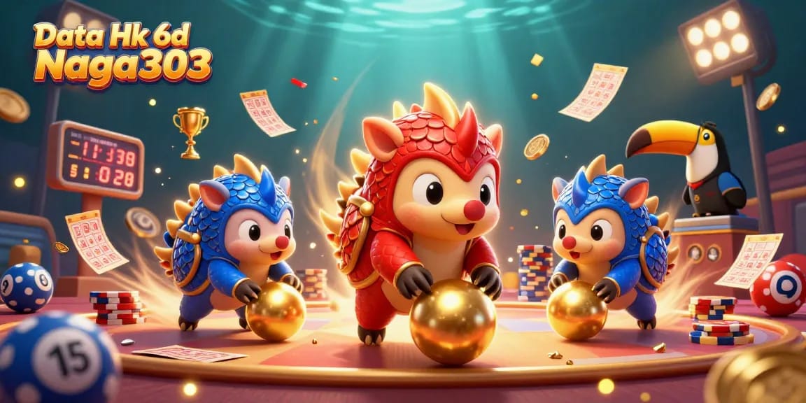Engage with the thrilling Data Hk 6d Naga303 lottery experience featuring lively pangolins and rich casino elements.