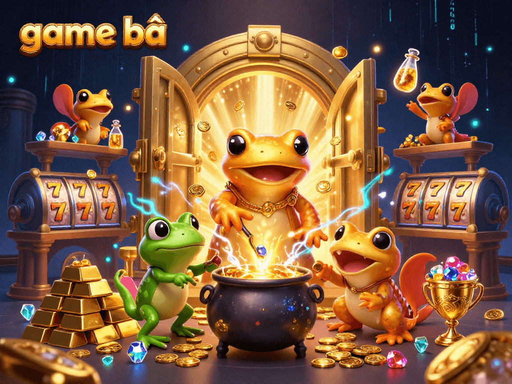Experience thrilling game bài action with vibrant characters and gold-rich imagery.