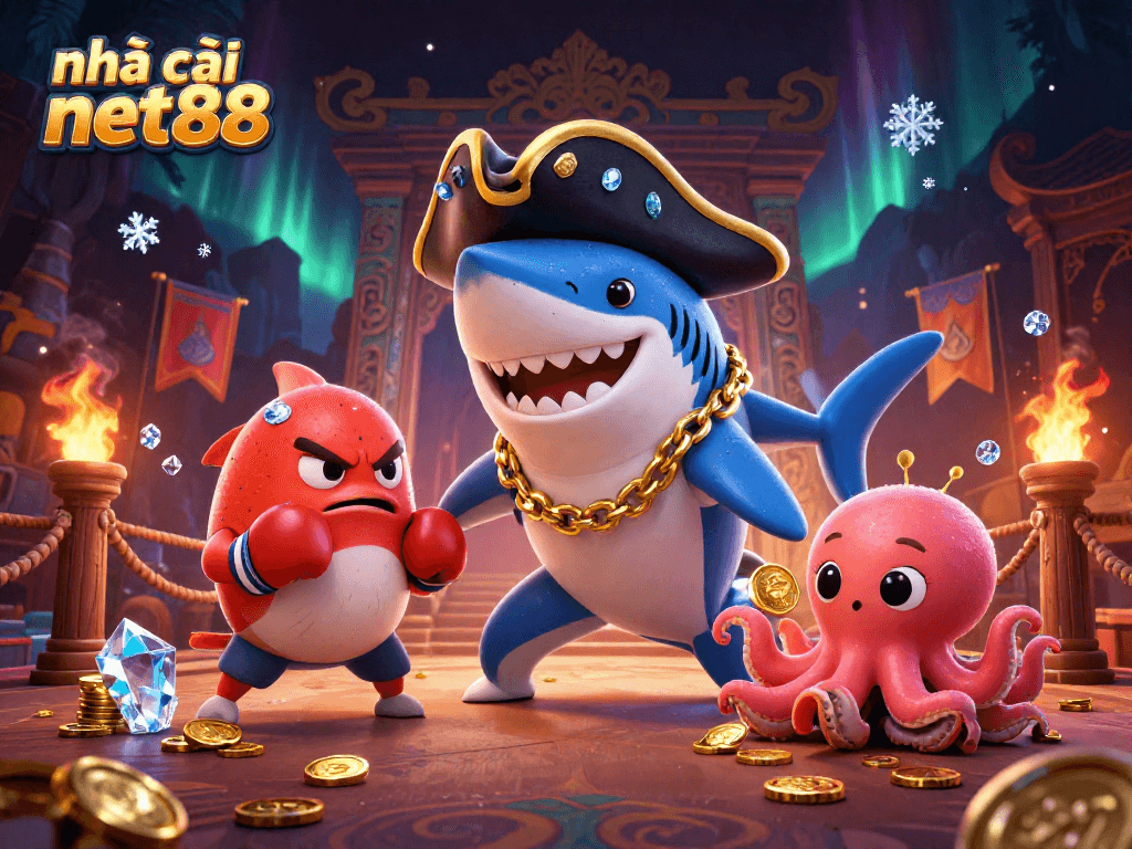 Engage with the thrilling gameplay at nhà cái net88 with a pirate shark, pufferfish, and octopus.