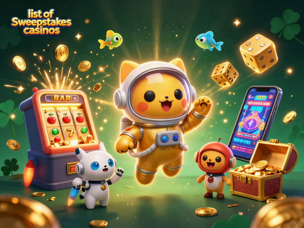 Engage with the best list of sweepstakes casinos in a vibrant cosmic scene of fun and excitement.
