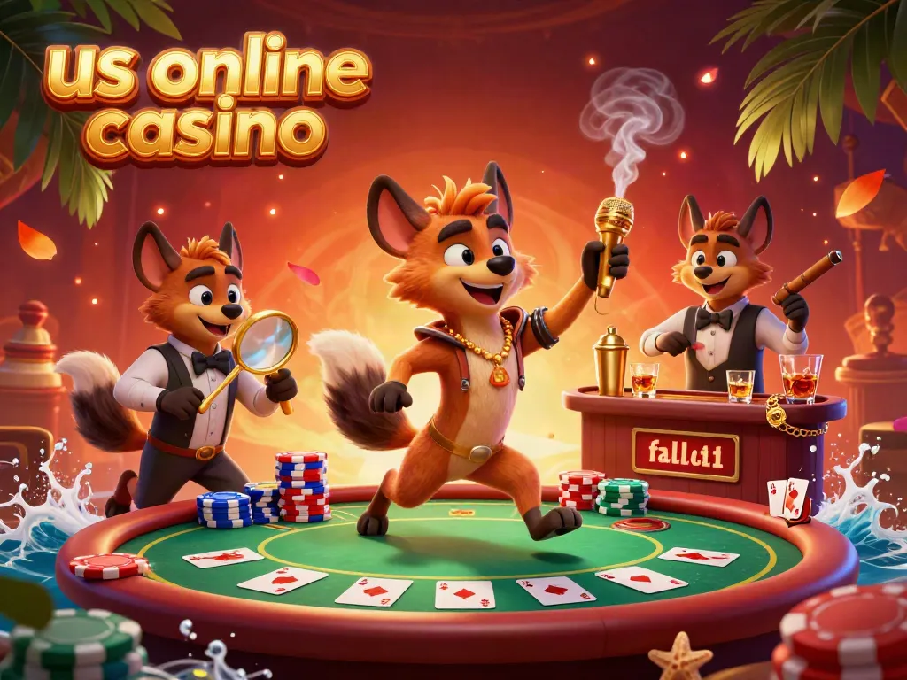 Comedic performance featuring hyenas in a vibrant casino scene embodying us online casino excitement.