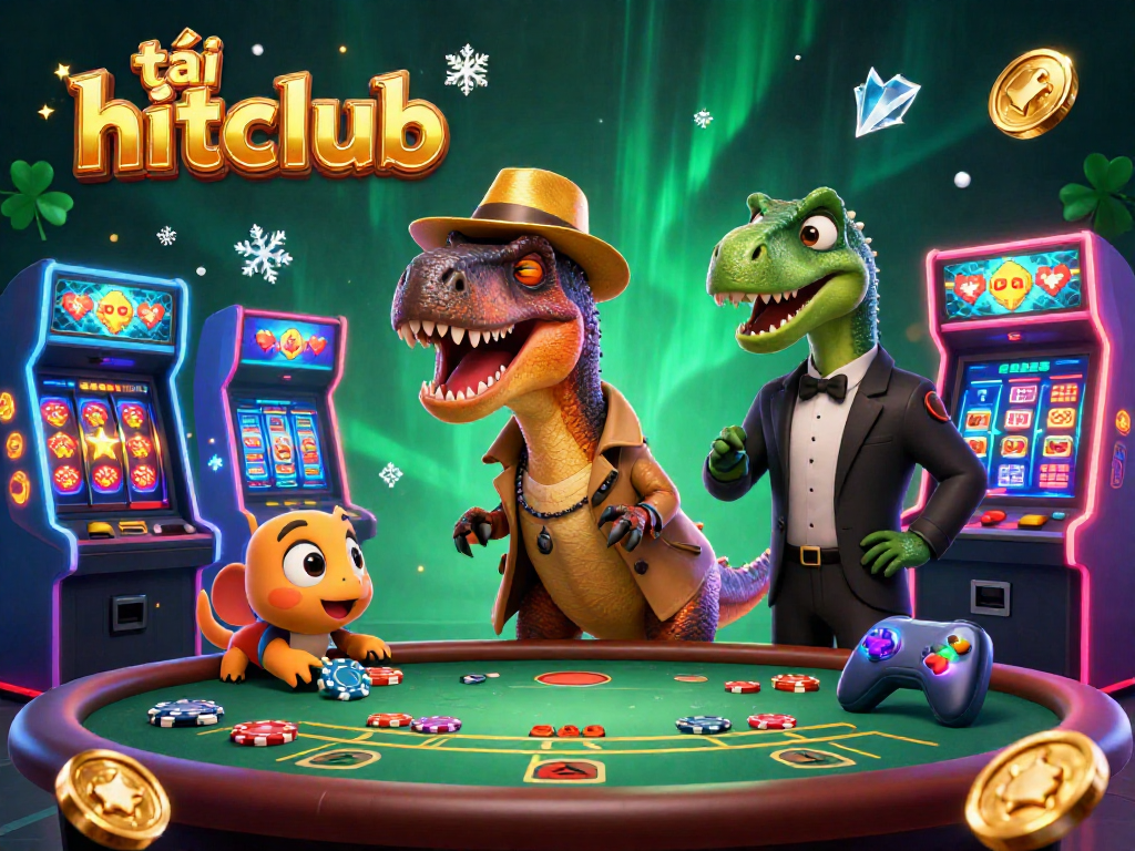 Tải hitclub showcases a clever velociraptor card counter at a vibrant blackjack table, adding excitement to your gambling experience.
