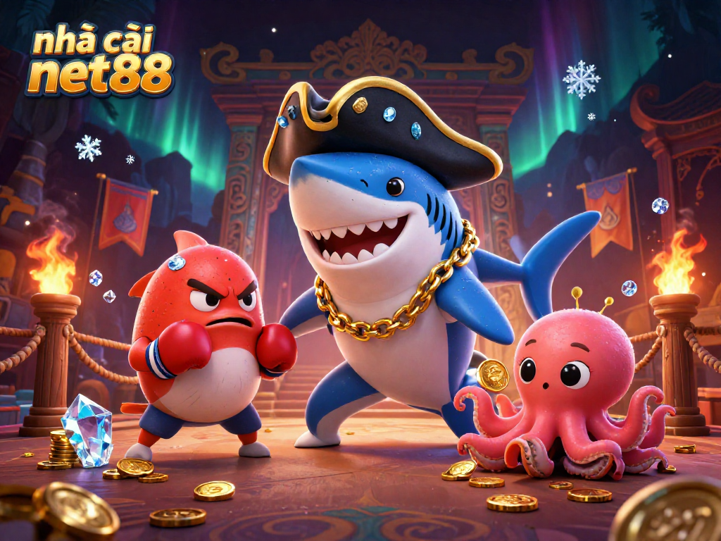 Engage with the thrilling gameplay at nhà cái net88 with a pirate shark, pufferfish, and octopus.