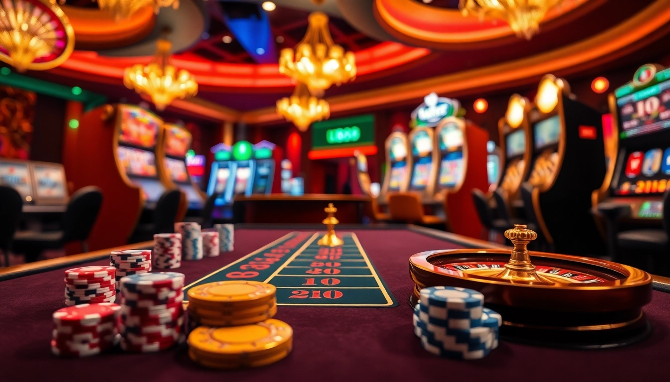 U888 platform showcasing a vibrant online casino scene with poker chips and slot machines.