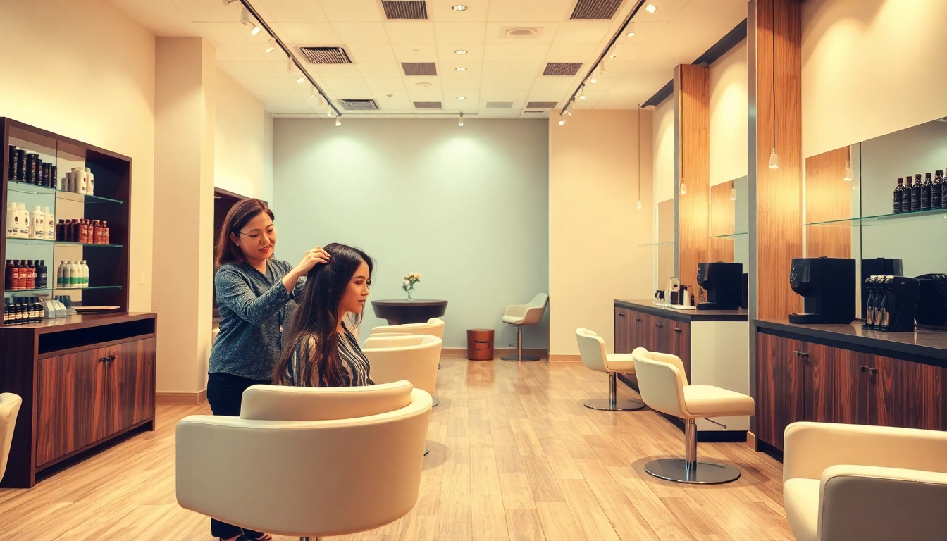 Hair salon in San Diego showcasing expert hairstylists applying highlights in a modern, inviting space.