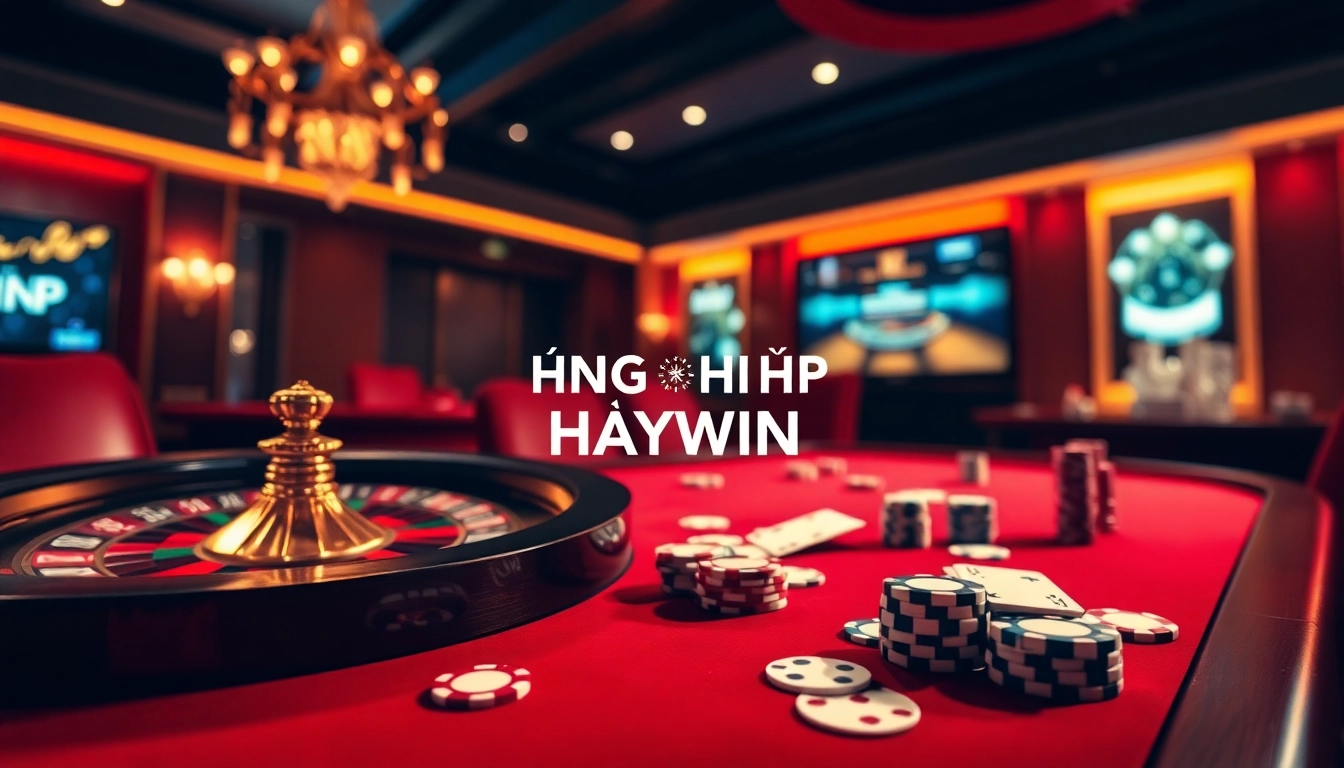 Experience excitement with ĐĂNG NHẬP HAYWIN at a luxurious online casino table with vibrant poker chips.