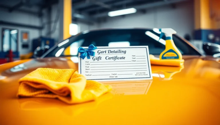 Car detailing gift certificate showcased on a pristine car hood with detailing accessories.