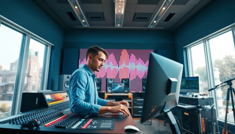 Engage in online mastering with a professional audio engineer in a modern studio.