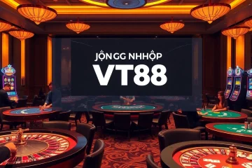 Experience the thrill of gambling with ĐĂNG NHẬP VT88 highlighted in a luxurious casino setting, featuring roulette and poker games.