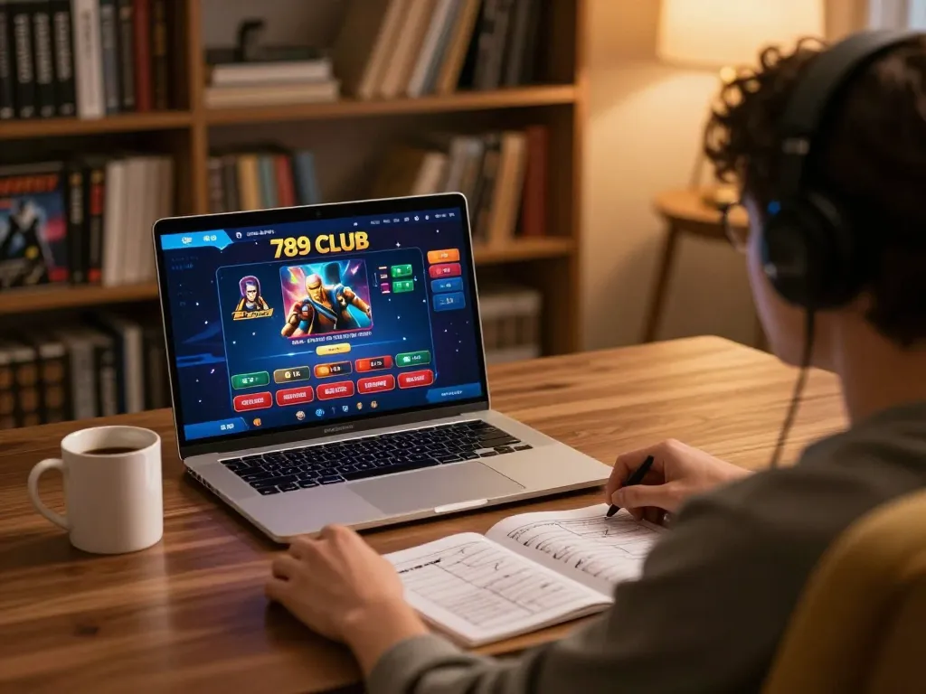 Engaging online player exploring 789 CLUB gambling options in a cozy living space.