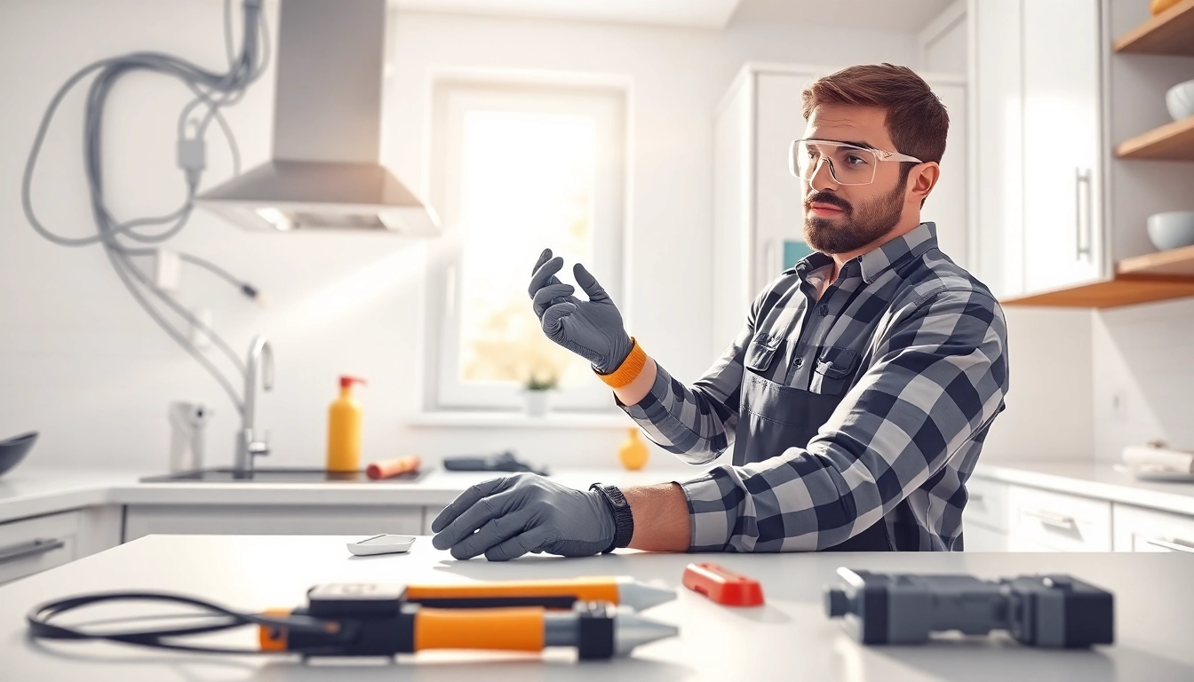 Efficient residential electrician vancouver inspecting wiring in a modern kitchen.