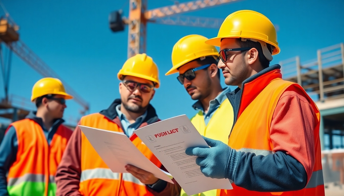 Workers implementing construction safety programs effectively on-site ensuring compliance.