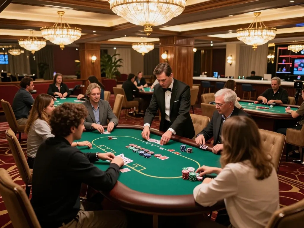 ManClub elite poker players engaged in high-stakes game in luxurious casino atmosphere.