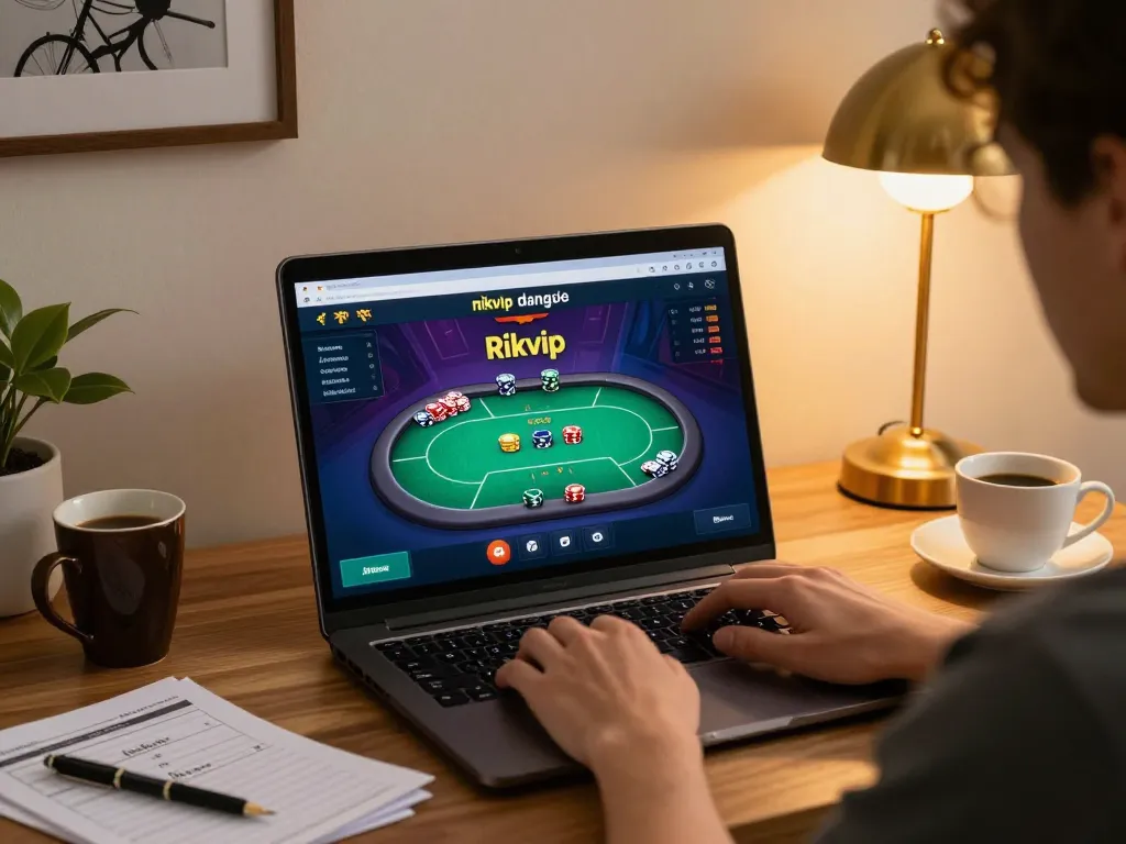 Enjoying the excitement of online gambling with rikvip đăng nhập on a laptop at home