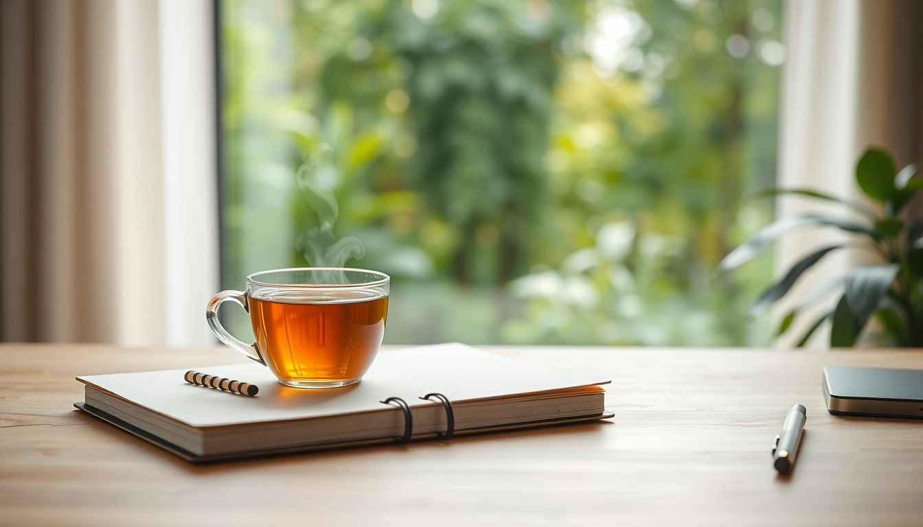 Enhance your mental health tips with a serene workspace featuring a calming desk setup.