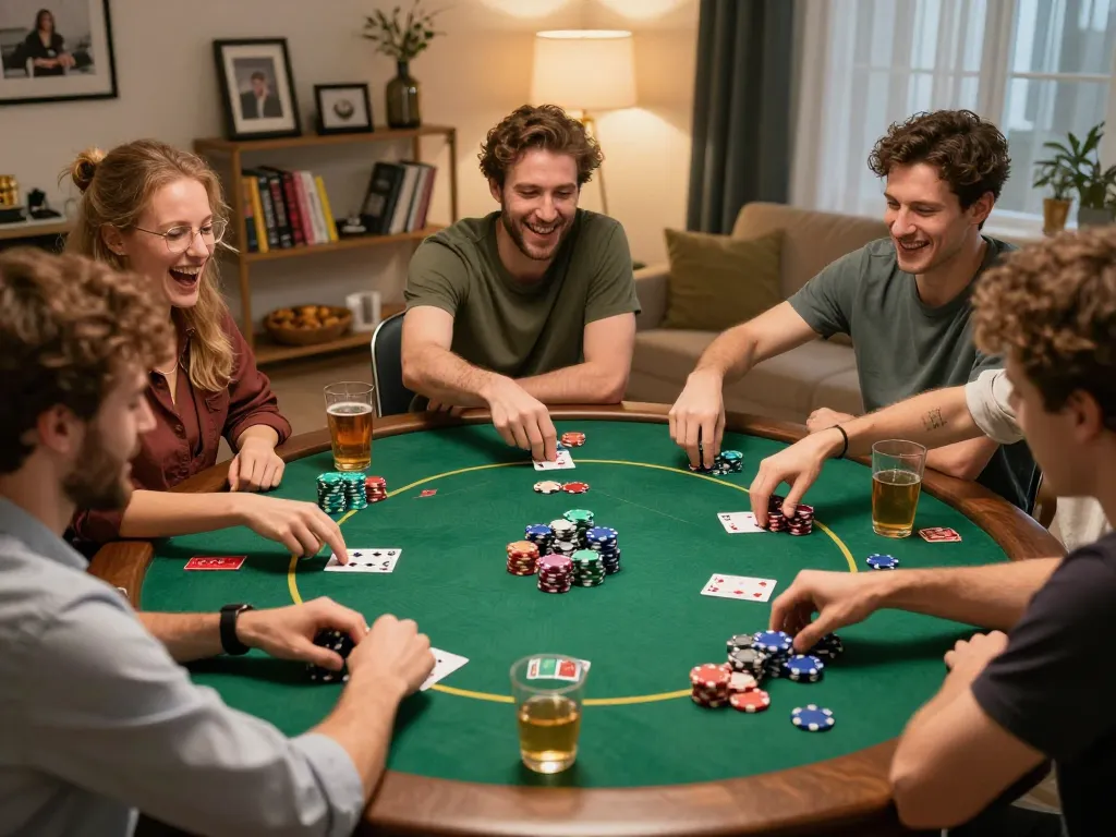 Socolive gaming night with friends enjoying an interactive poker game at home.