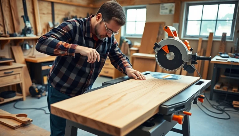 Craftsman efficiently using a table saw and miter saw combo to achieve precision cuts.