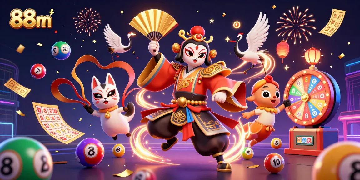 Engage in thrilling gameplay at 88m with vibrant games, colorful lottery elements, and energetic characters.