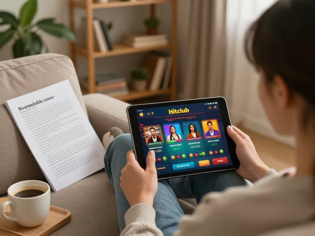 Player enjoying online gaming on the Hitclub app in a cozy home setting.