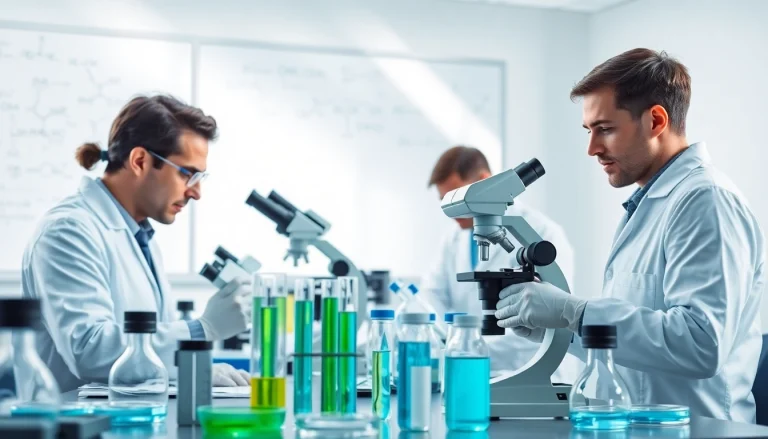 Research scientists at Hydro Research using advanced techniques in peptide analysis.