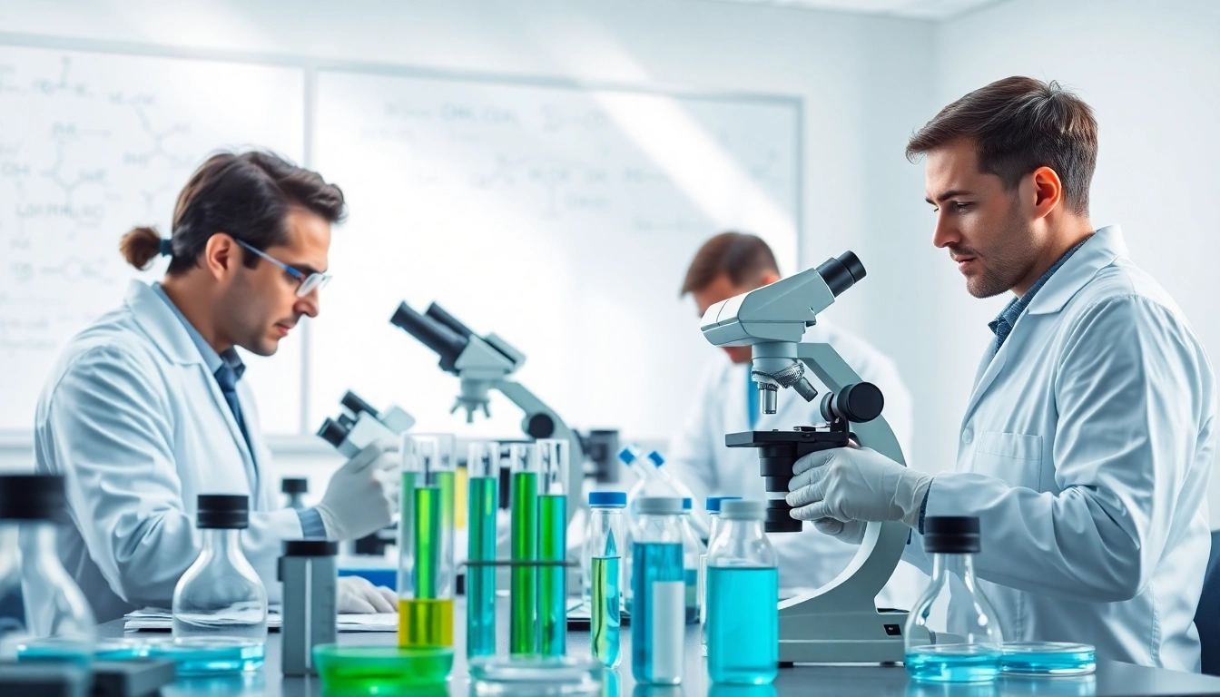 Research scientists at Hydro Research using advanced techniques in peptide analysis.