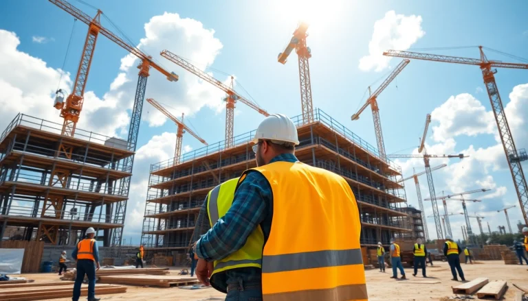 New Jersey Commercial General Contractor leading a construction team at a busy site.