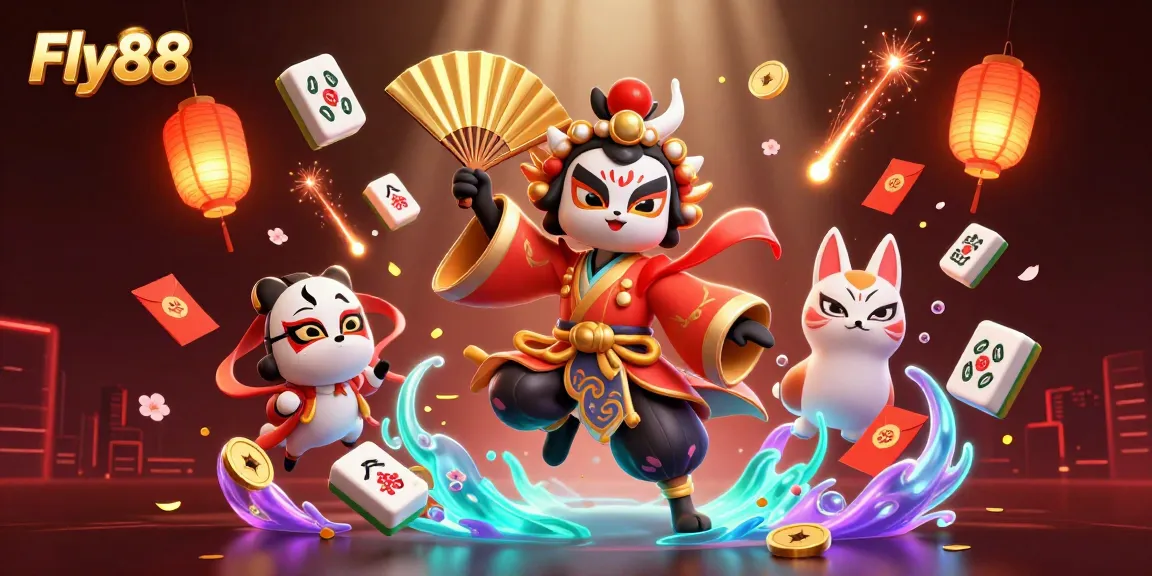 Experience the excitement of gambling with Fly88 through vibrant scenes filled with dynamic casino elements.