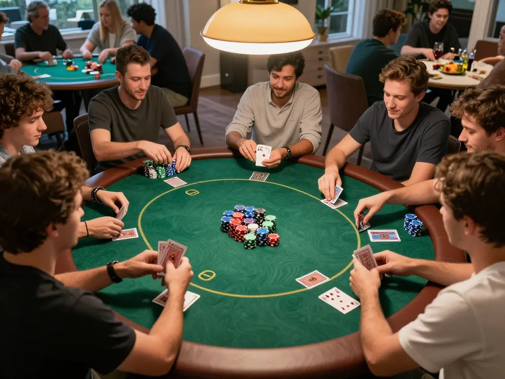 Players engaging in a friendly poker game night, showcasing the excitement and strategy within nhà cái LV88.