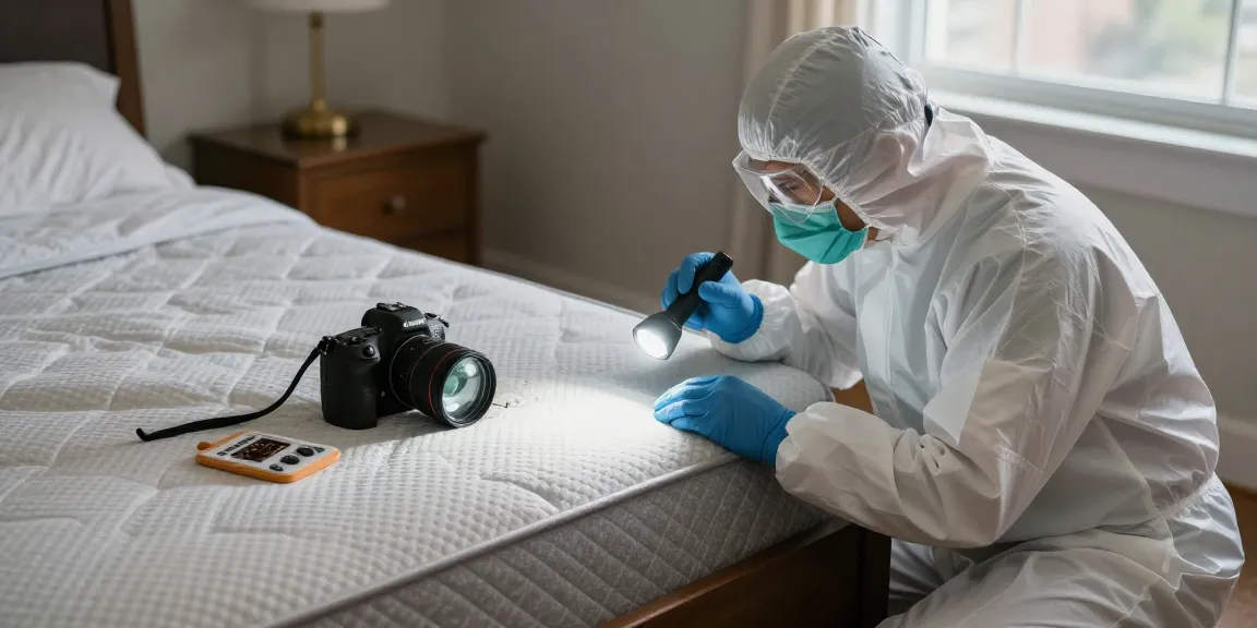 Bed bug treatment by expert exterminator inspecting home for infestation signs.