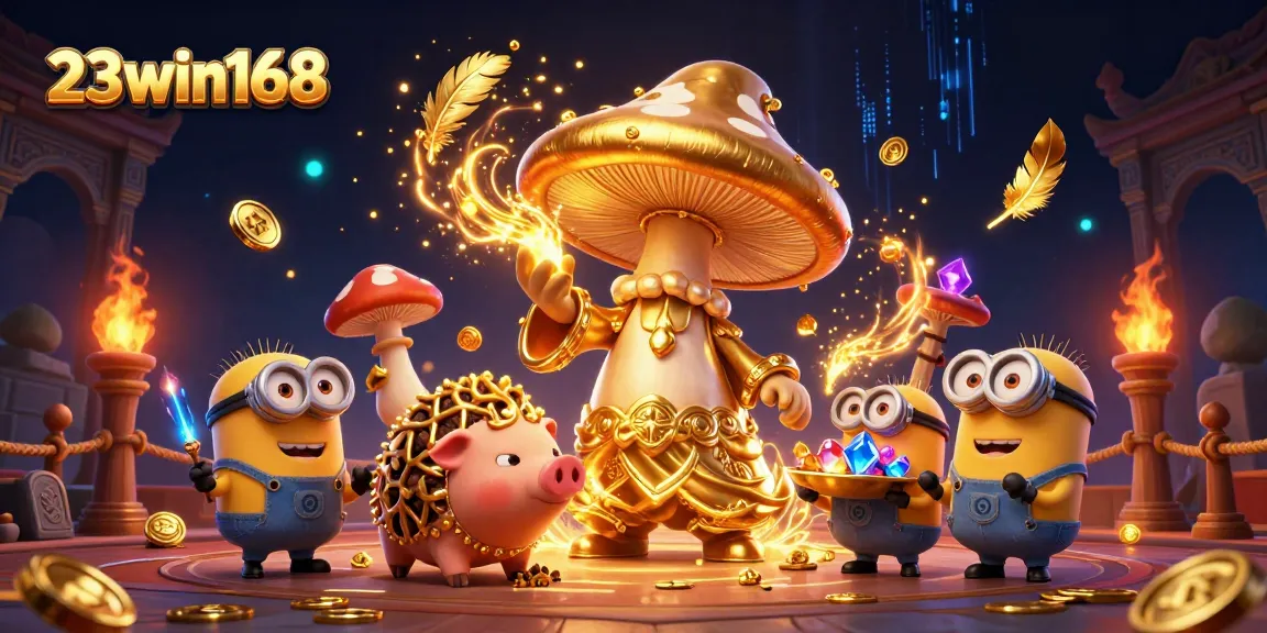 Experience thrilling gameplay at 23win168 with vibrant 3D illustrations of golden treasures and casino excitement.