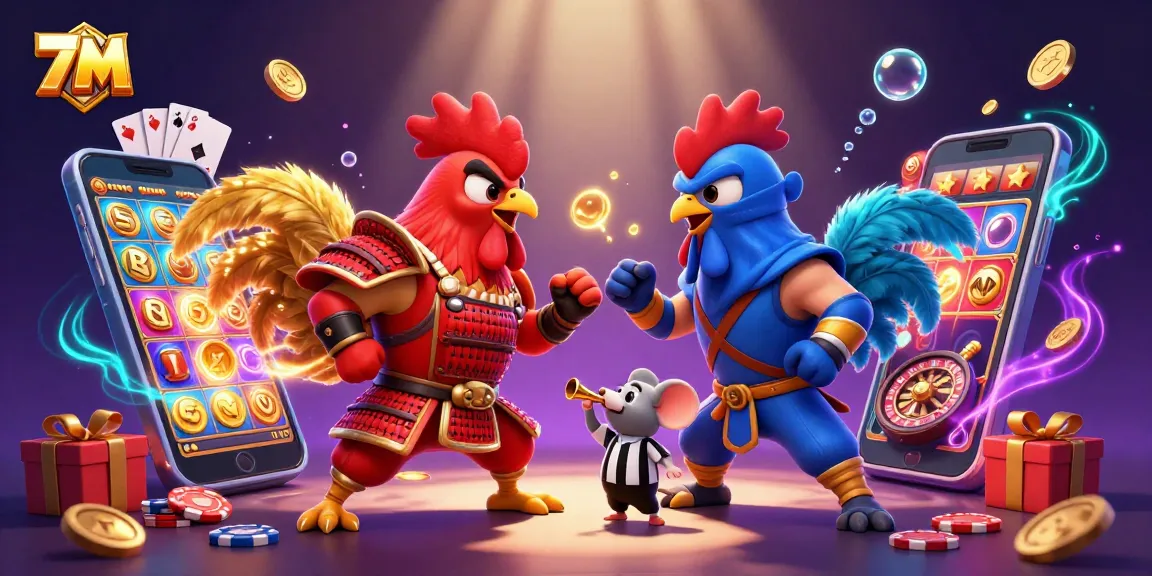 Watch the exciting standoff between samurai and ninja roosters as they represent the 7M world of thrilling gaming.