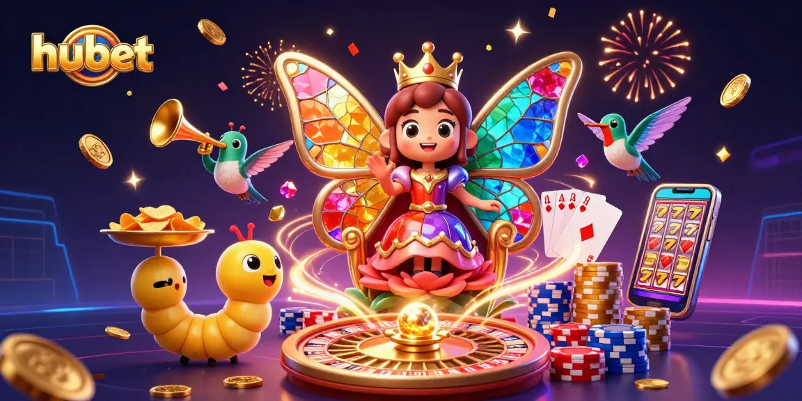 Experience thrilling gaming at hubet with a vibrant ultra-detailed casino illustration featuring a butterfly queen.