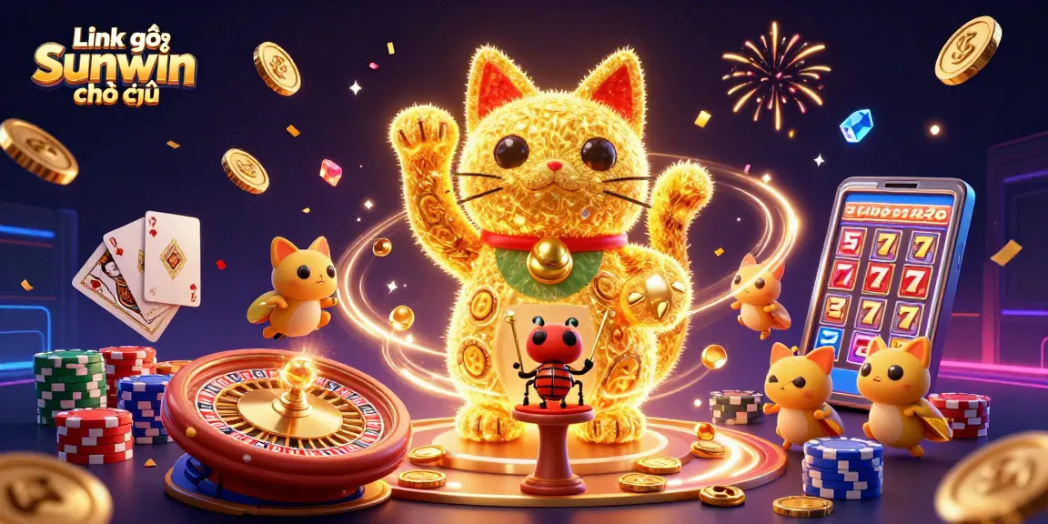 Experience the excitement of Link vào Sunwin chính thức with dazzling casino elements in a vibrant 3D scene.