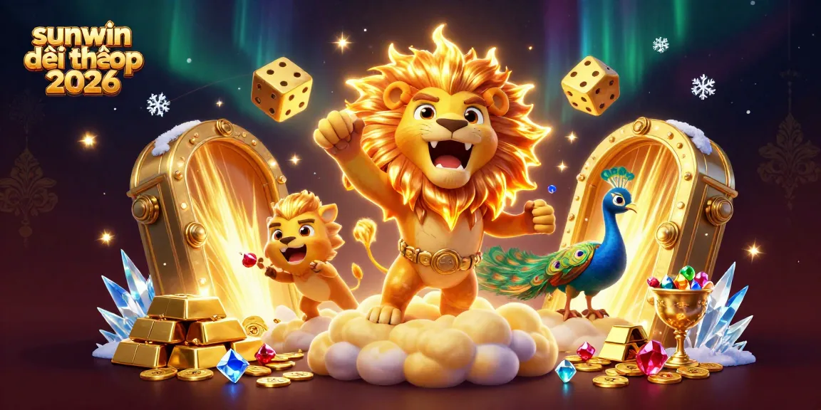Experience the excitement of sunwin đổi thưởng 2026 with a vibrant 3D illustration featuring golden treasures.