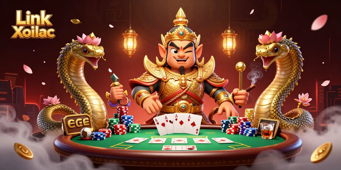 Experience thrilling poker action with Link Xoilac in a vibrant scene full of excitement and detail.